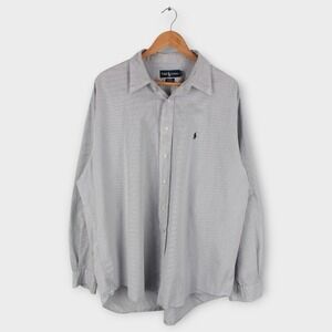 Ralph Lauren Men's XL Check Dress Shirt Blue White Long Sleeve 100% Cotton